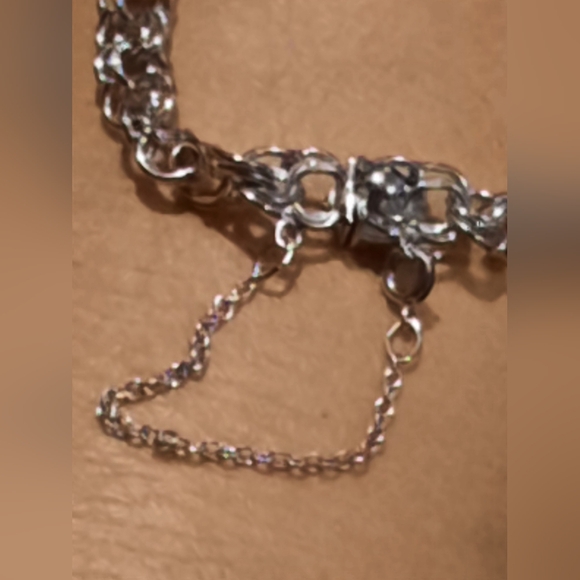 AUTHENTIC GENUINE SOLID STERLING SILVER CHARM BRACELET WITH SAFETY CHAIN 7" - Picture 7 of 7